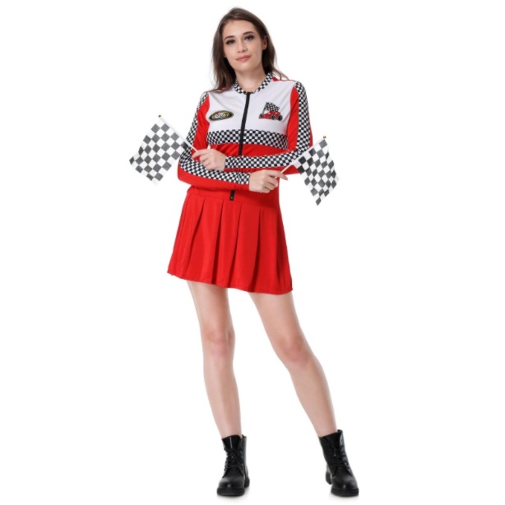 Racing-Inspired Red & White Zip-Front Dress